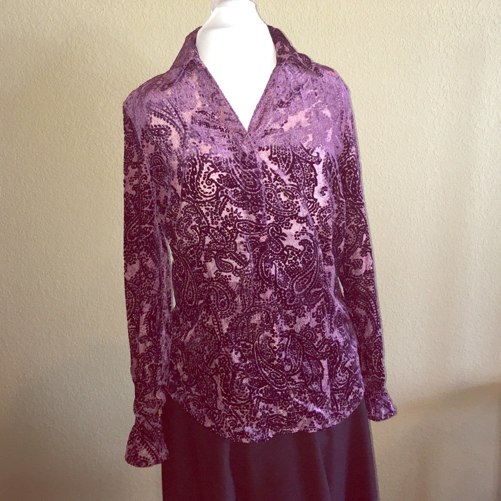 Coldwater Creek Y2K Burnt Out Velvet Shirt - Size Small